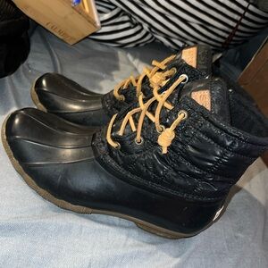 Black and cognac Sperry duck boots good condition